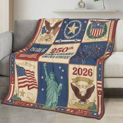 Personalized 4th of July Fleece Blanket Soft Plush American Eagle Patriotic Family Gift 4O7FB125