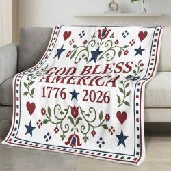 Personalized 4th of July Fleece Blanket Soft Plush American Eagle Patriotic Family Gift 4O7FB126