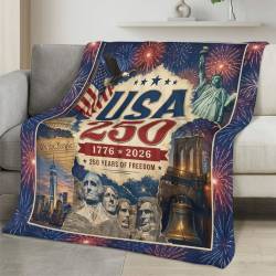 Personalized 4th of July Fleece Blanket Soft Plush American Eagle Patriotic Family Gift 4O7FB127