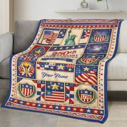 Personalized 4th of July Fleece Blanket Soft Plush American Eagle Patriotic Family Gift 4O7FB128