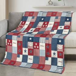 Personalized 4th of July Fleece Blanket Soft Plush American Eagle Patriotic Family Gift 4O7FB129