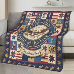 Personalized 4th of July Fleece Blanket Soft Plush American Eagle Patriotic Family Gift 4O7FB13