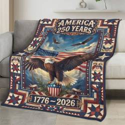 Personalized 4th of July Fleece Blanket Soft Plush American Eagle Patriotic Family Gift 4O7FB130