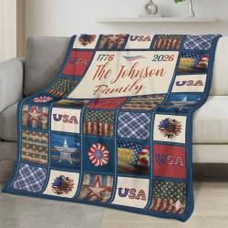 Personalized 4th of July Fleece Blanket Soft Plush American Eagle Patriotic Family Gift 4O7FB131