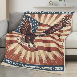 Personalized 4th of July Fleece Blanket Soft Plush American Eagle Patriotic Family Gift 4O7FB132