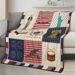 Personalized 4th of July Fleece Blanket Soft Plush American Eagle Patriotic Family Gift 4O7FB133