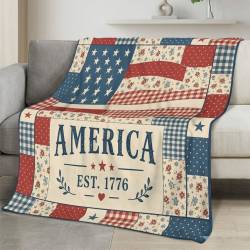 Personalized 4th of July Fleece Blanket Soft Plush American Eagle Patriotic Family Gift 4O7FB134