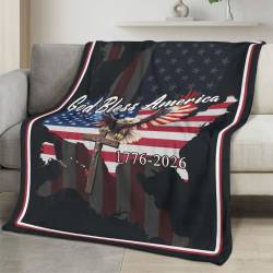 Personalized 4th of July Fleece Blanket Soft Plush American Eagle Patriotic Family Gift 4O7FB135
