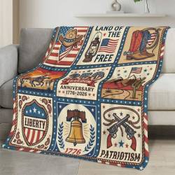 Personalized 4th of July Fleece Blanket Soft Plush American Eagle Patriotic Family Gift 4O7FB14