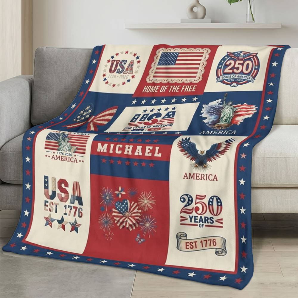 Personalized 4th of July Fleece Blanket Soft Plush American Eagle Patriotic Family Gift 4O7FB17