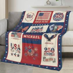 Personalized 4th of July Fleece Blanket Soft Plush American Eagle Patriotic Family Gift 4O7FB17