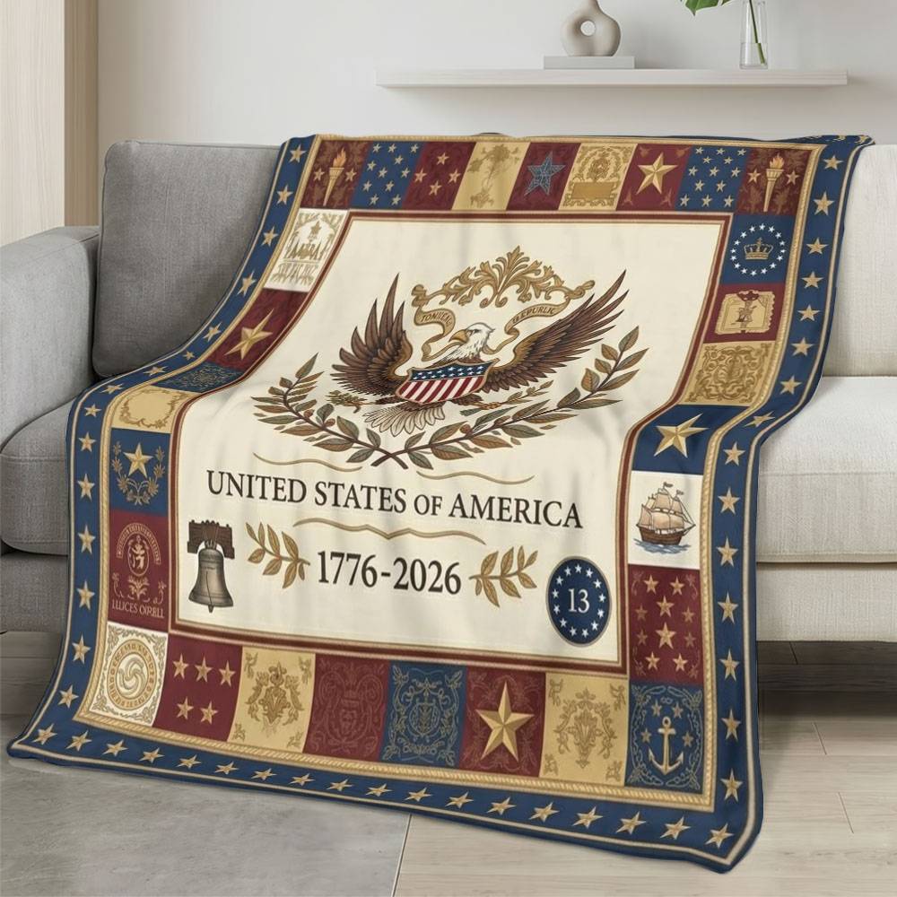 Personalized 4th of July Fleece Blanket Soft Plush American Eagle Patriotic Family Gift 4O7FB19