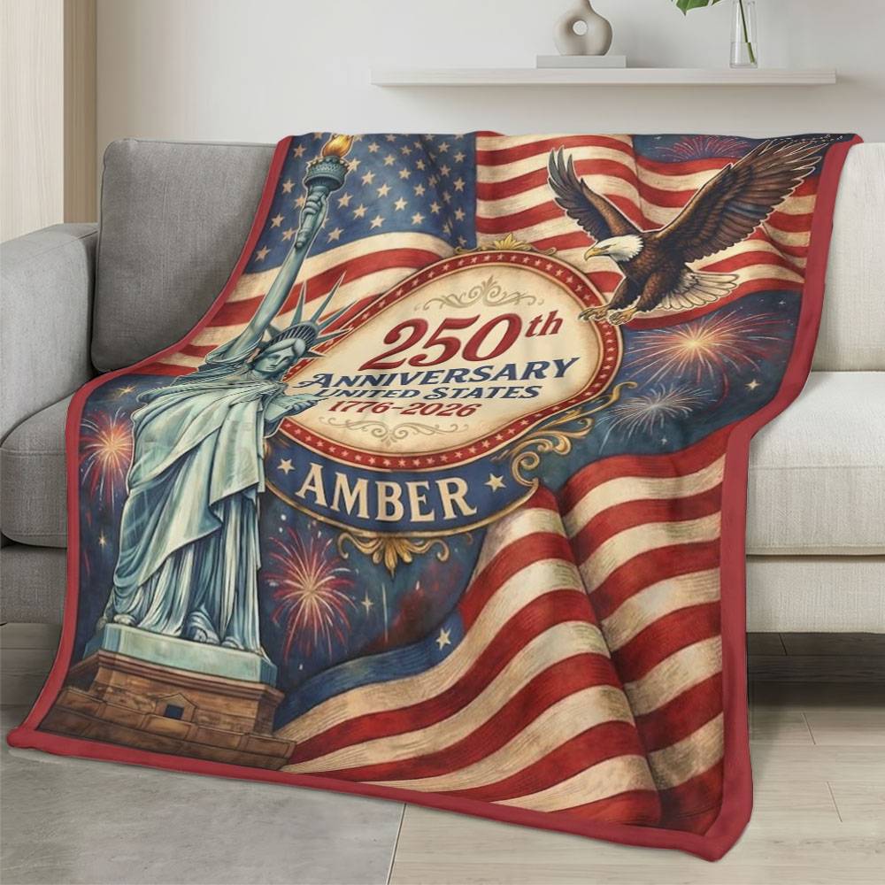 Personalized 4th of July Fleece Blanket Soft Plush American Eagle Patriotic Family Gift 4O7FB2