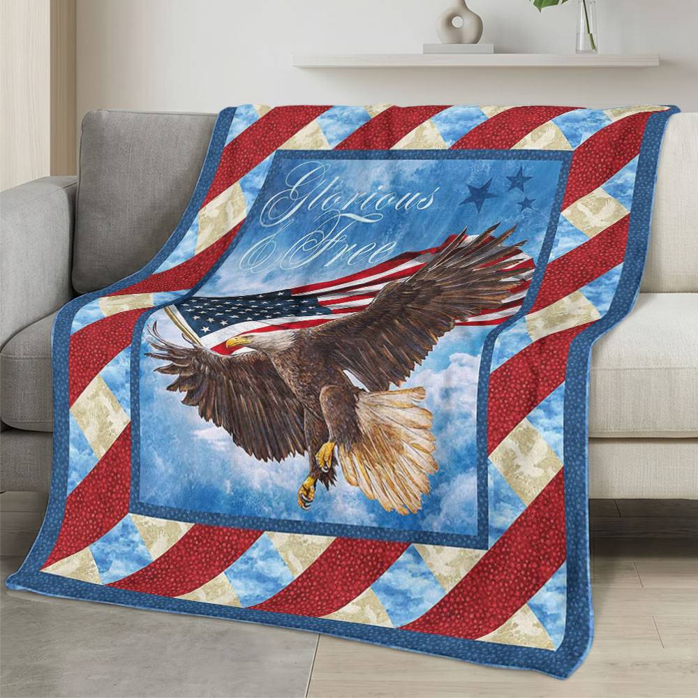 Personalized 4th of July Fleece Blanket Soft Plush American Eagle Patriotic Family Gift 4O7FB21