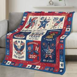 Personalized 4th of July Fleece Blanket Soft Plush American Eagle Patriotic Family Gift 4O7FB24