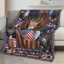 Personalized 4th of July Fleece Blanket Soft Plush American Eagle Patriotic Family Gift 4O7FB25