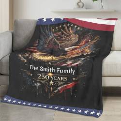 Personalized 4th of July Fleece Blanket Soft Plush American Eagle Patriotic Family Gift 4O7FB28