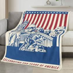 Personalized 4th of July Fleece Blanket Soft Plush American Eagle Patriotic Family Gift 4O7FB3