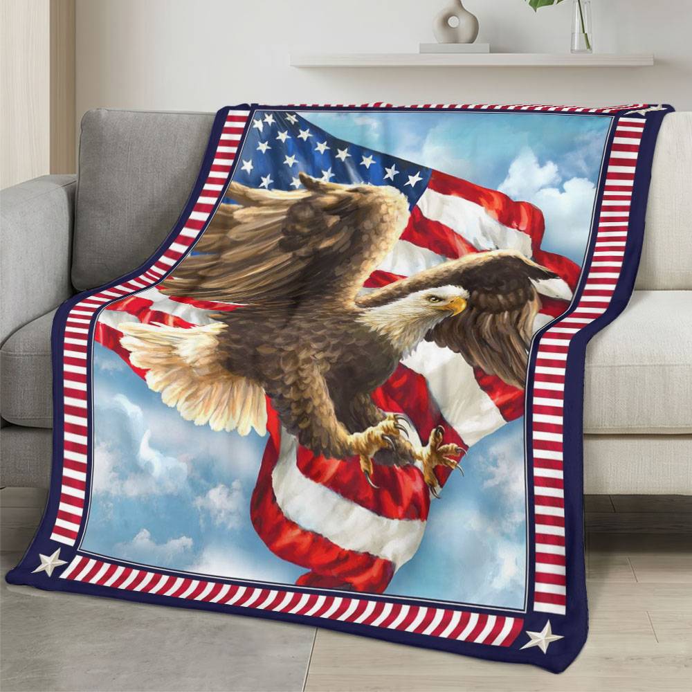 Personalized 4th of July Fleece Blanket Soft Plush American Eagle Patriotic Family Gift 4O7FB31