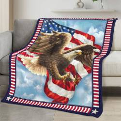Personalized 4th of July Fleece Blanket Soft Plush American Eagle Patriotic Family Gift 4O7FB31