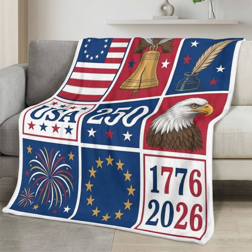 Personalized 4th of July Fleece Blanket Soft Plush American Eagle Patriotic Family Gift 4O7FB32