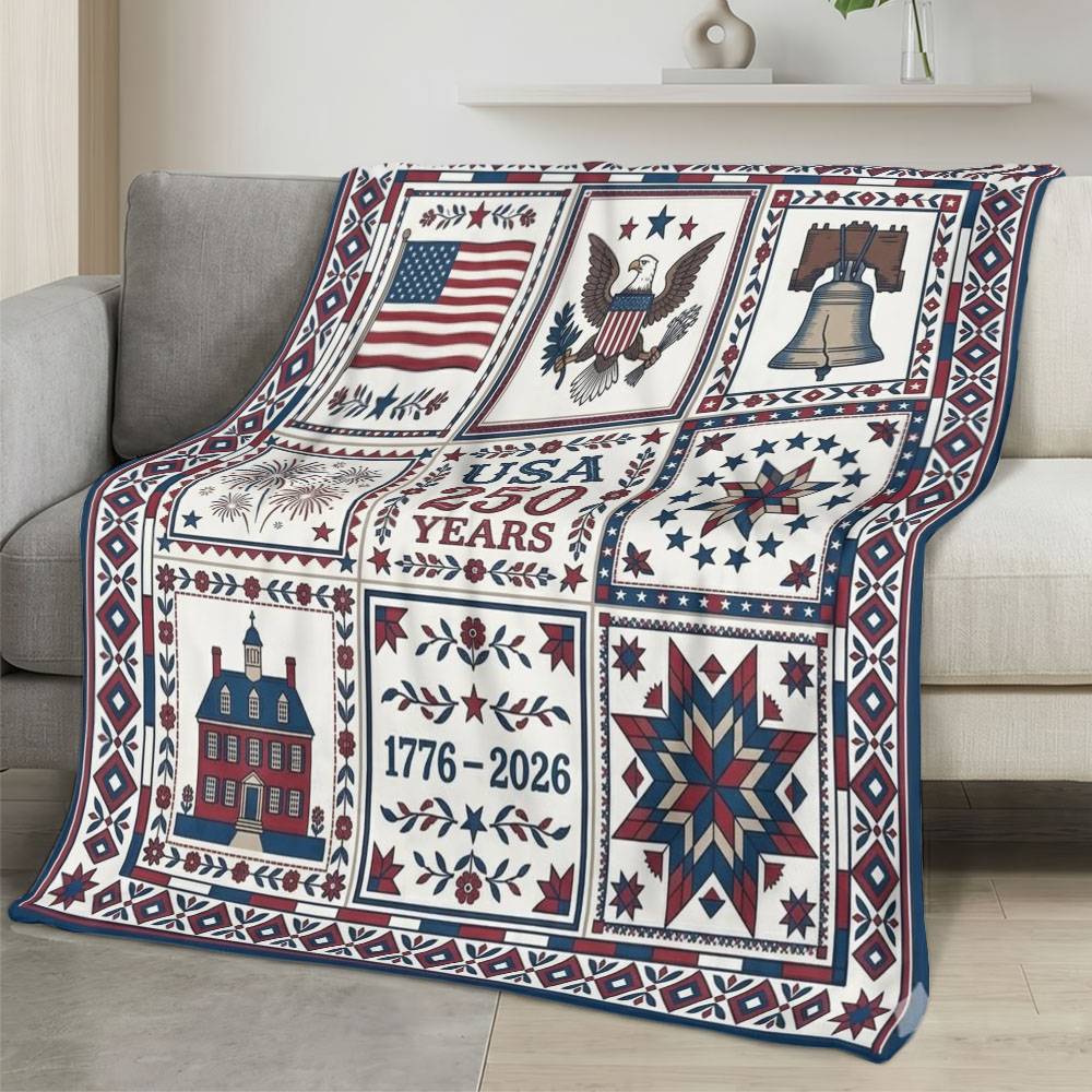 Personalized 4th of July Fleece Blanket Soft Plush American Eagle Patriotic Family Gift 4O7FB34