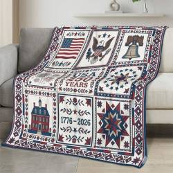 Personalized 4th of July Fleece Blanket Soft Plush American Eagle Patriotic Family Gift 4O7FB34