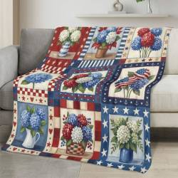 Personalized 4th of July Fleece Blanket Soft Plush American Eagle Patriotic Family Gift 4O7FB36