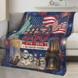 Personalized 4th of July Fleece Blanket Soft Plush American Eagle Patriotic Family Gift 4O7FB38