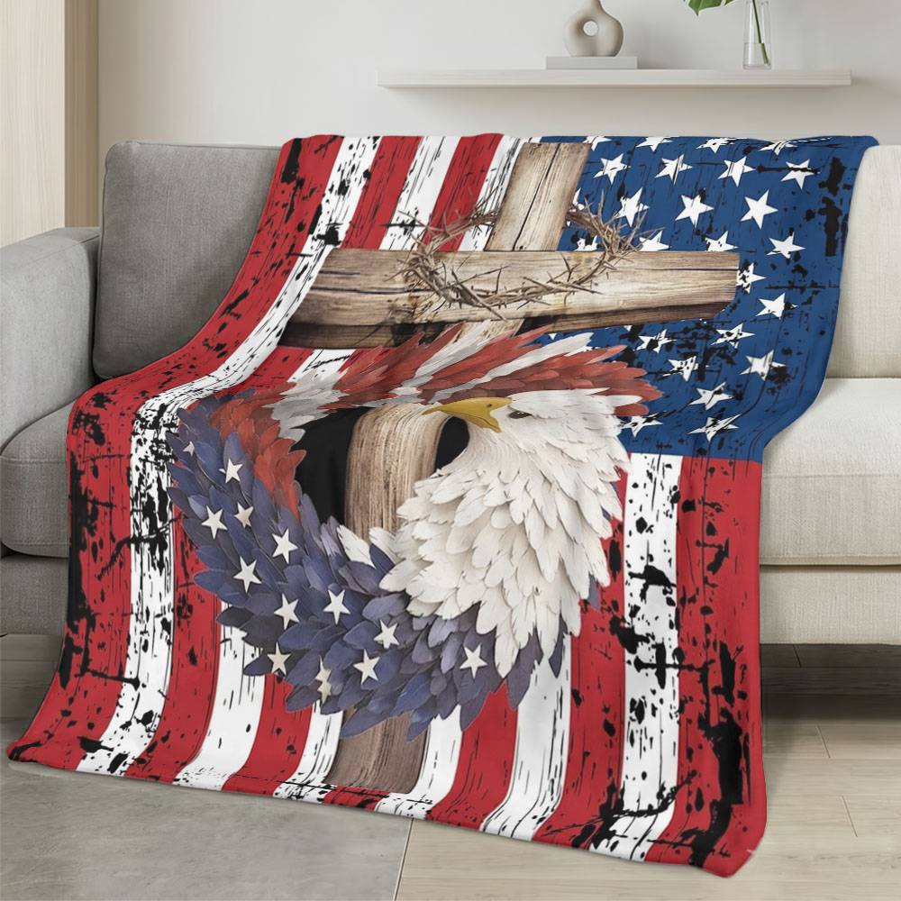 Personalized 4th of July Fleece Blanket Soft Plush American Eagle Patriotic Family Gift 4O7FB39