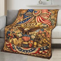 Personalized 4th of July Fleece Blanket Soft Plush American Eagle Patriotic Family Gift 4O7FB40