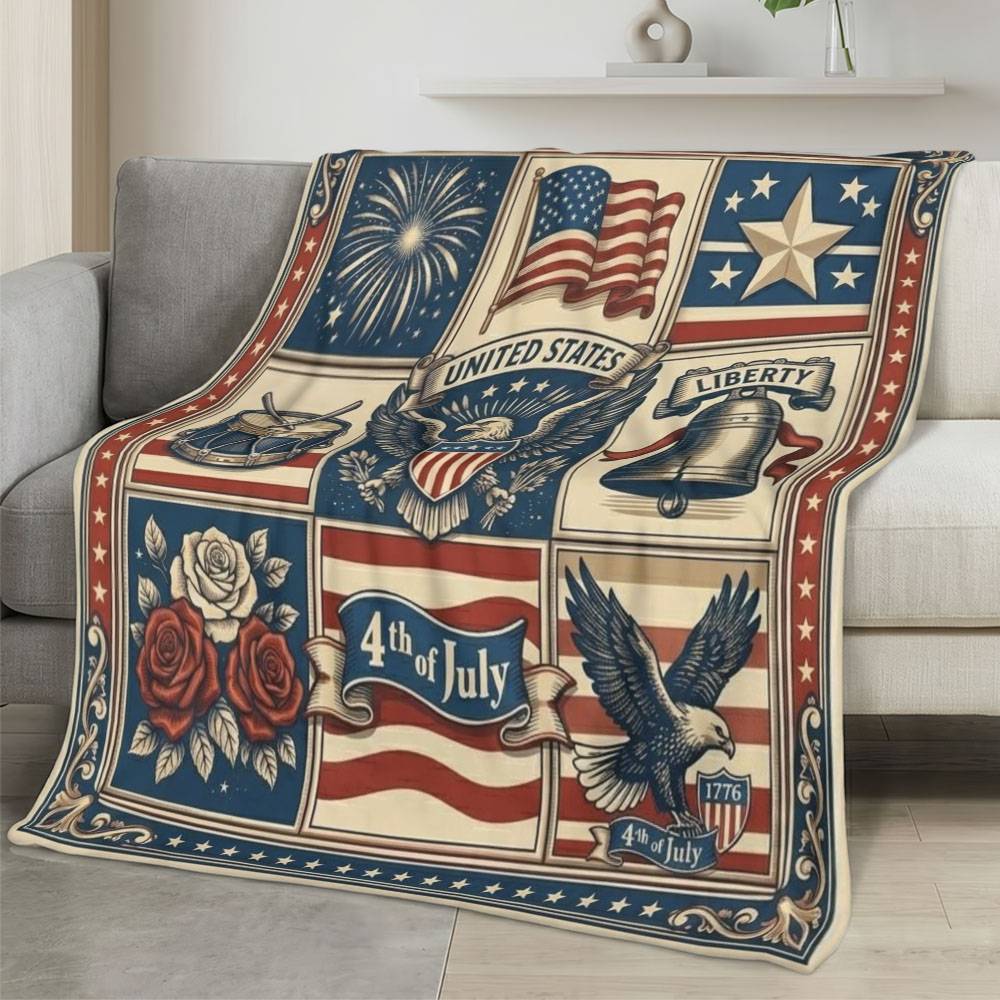 Personalized 4th of July Fleece Blanket Soft Plush American Eagle Patriotic Family Gift 4O7FB43