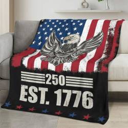 Personalized 4th of July Fleece Blanket Soft Plush American Eagle Patriotic Family Gift 4O7FB5
