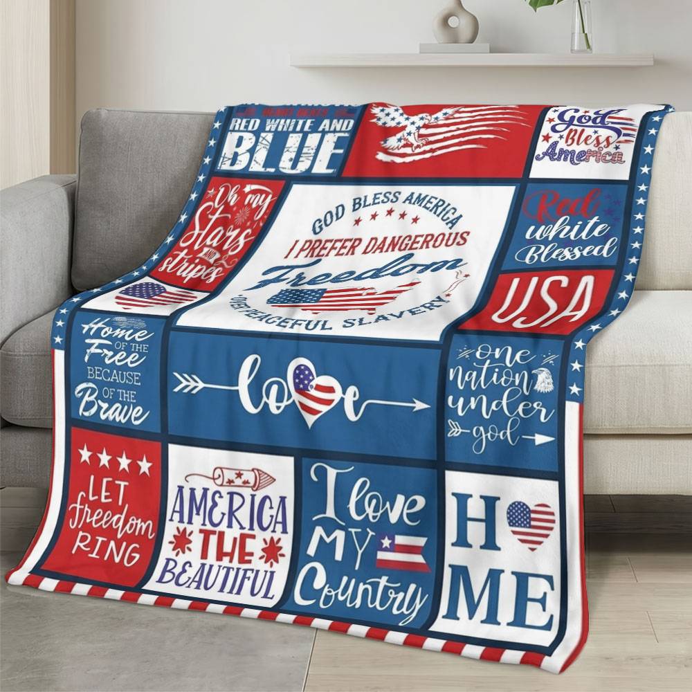 Personalized 4th of July Fleece Blanket Soft Plush American Eagle Patriotic Family Gift 4O7FB50
