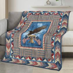 Personalized 4th of July Fleece Blanket Soft Plush American Eagle Patriotic Family Gift 4O7FB53