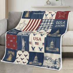 Personalized 4th of July Fleece Blanket Soft Plush American Eagle Patriotic Family Gift 4O7FB57