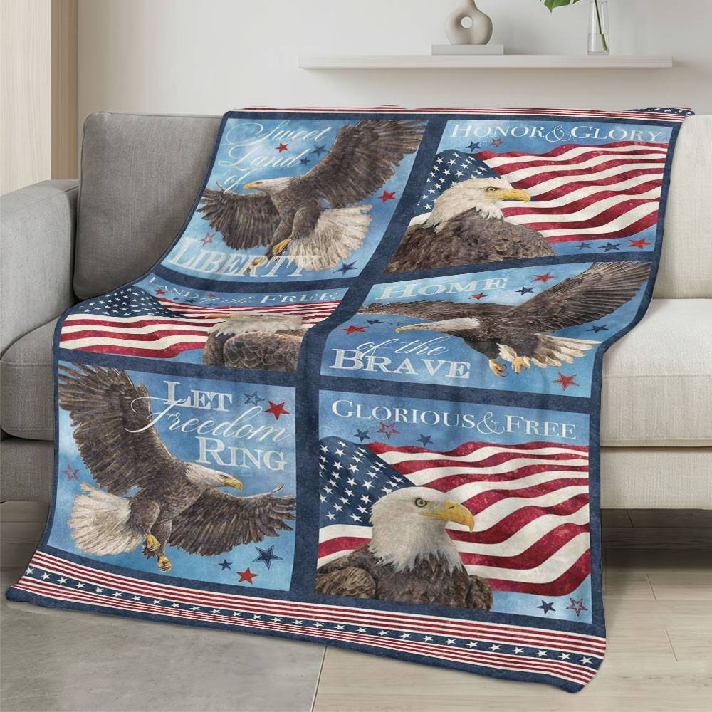 Personalized 4th of July Fleece Blanket Soft Plush American Eagle Patriotic Family Gift 4O7FB6