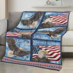 Personalized 4th of July Fleece Blanket Soft Plush American Eagle Patriotic Family Gift 4O7FB6