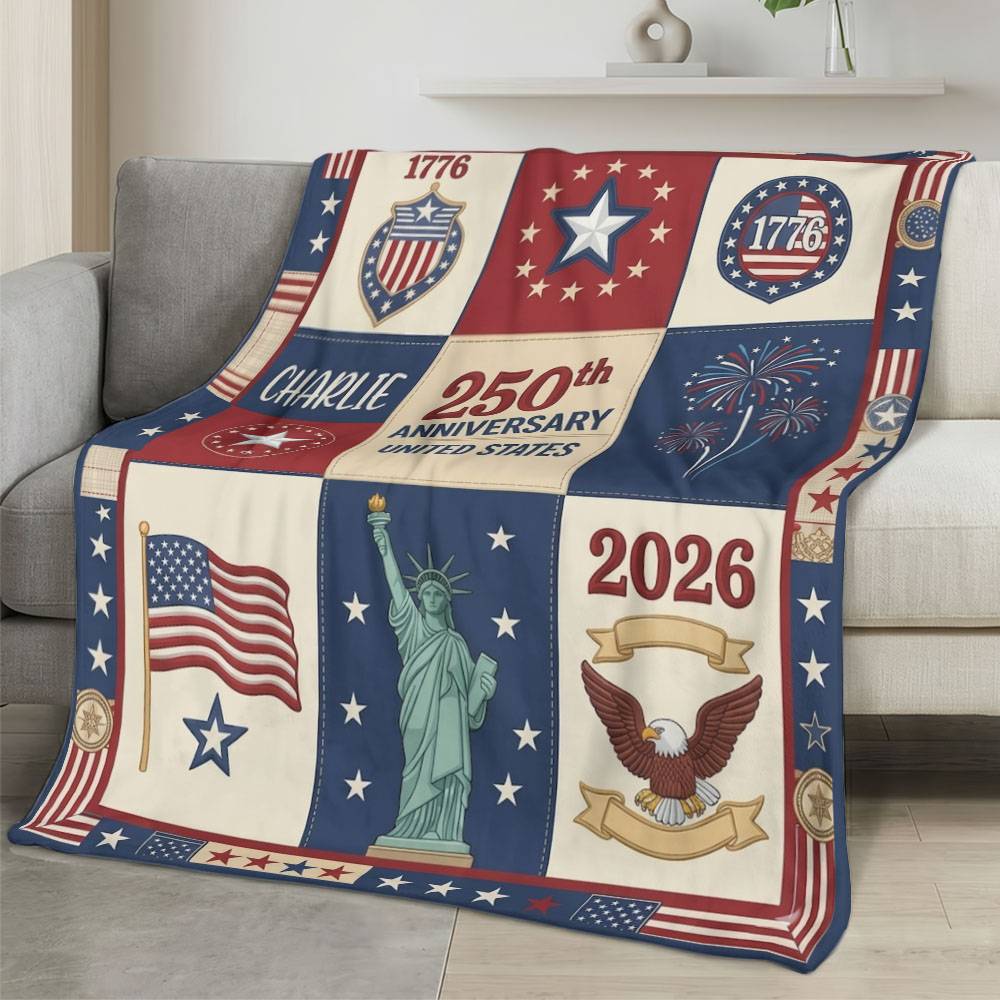 Personalized 4th of July Fleece Blanket Soft Plush American Eagle Patriotic Family Gift 4O7FB60