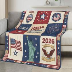 Personalized 4th of July Fleece Blanket Soft Plush American Eagle Patriotic Family Gift 4O7FB60