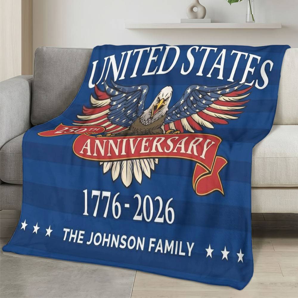 Personalized 4th of July Fleece Blanket Soft Plush American Eagle Patriotic Family Gift 4O7FB62