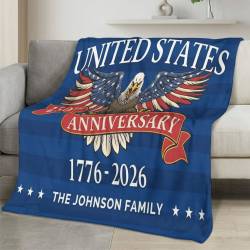 Personalized 4th of July Fleece Blanket Soft Plush American Eagle Patriotic Family Gift 4O7FB62