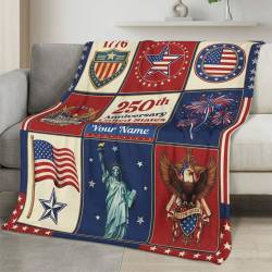 Personalized 4th of July Fleece Blanket Soft Plush American Eagle Patriotic Family Gift 4O7FB65
