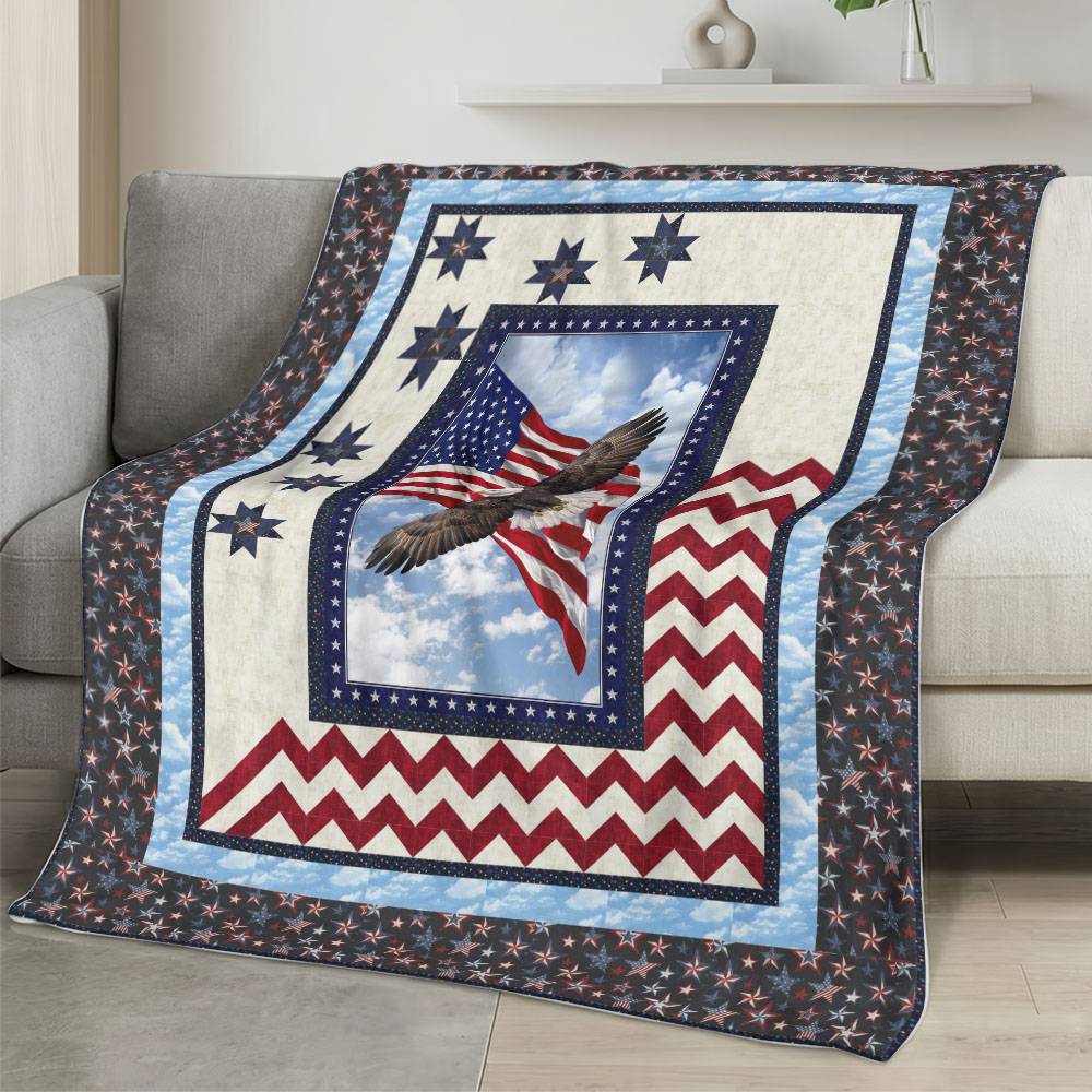 Personalized 4th of July Fleece Blanket Soft Plush American Eagle Patriotic Family Gift 4O7FB66