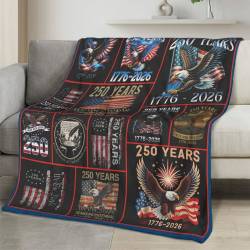 Personalized 4th of July Fleece Blanket Soft Plush American Eagle Patriotic Family Gift 4O7FB67