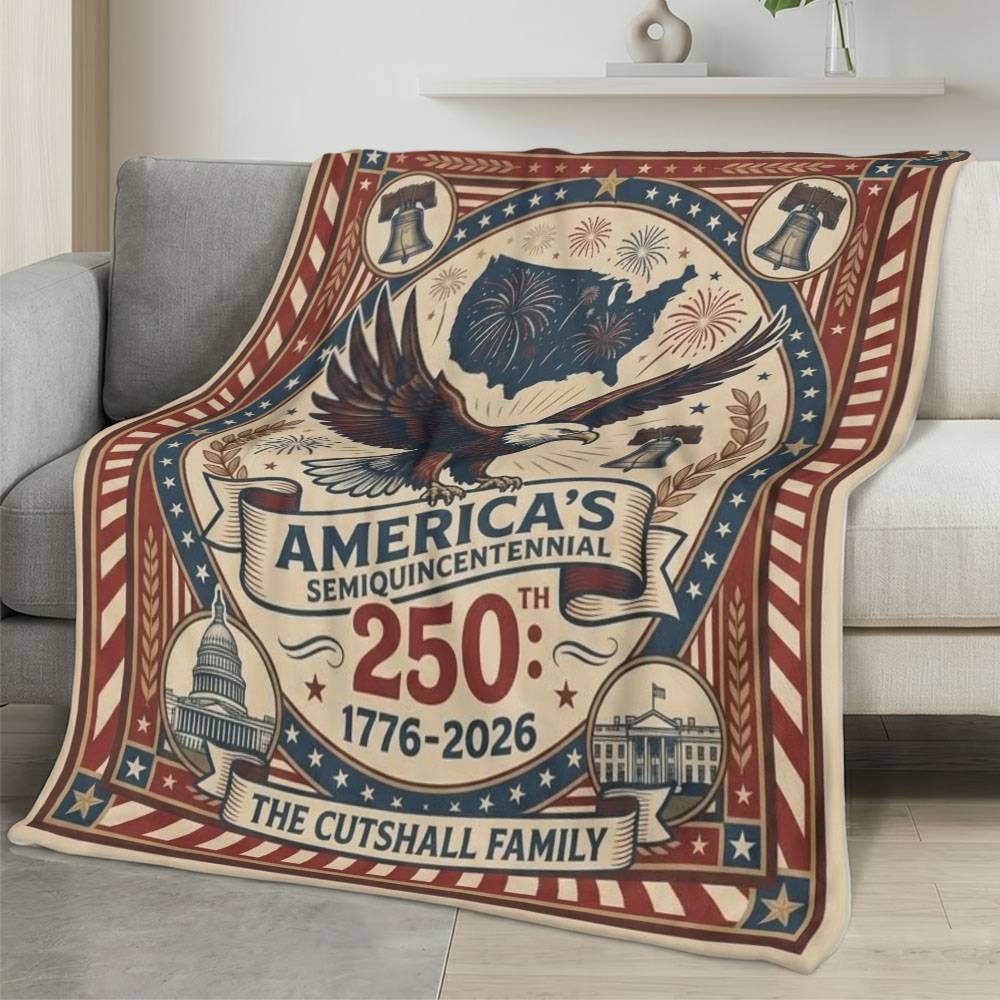 Personalized 4th of July Fleece Blanket Soft Plush American Eagle Patriotic Family Gift 4O7FB68