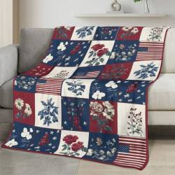 Personalized 4th of July Fleece Blanket Soft Plush American Eagle Patriotic Family Gift 4O7FB69