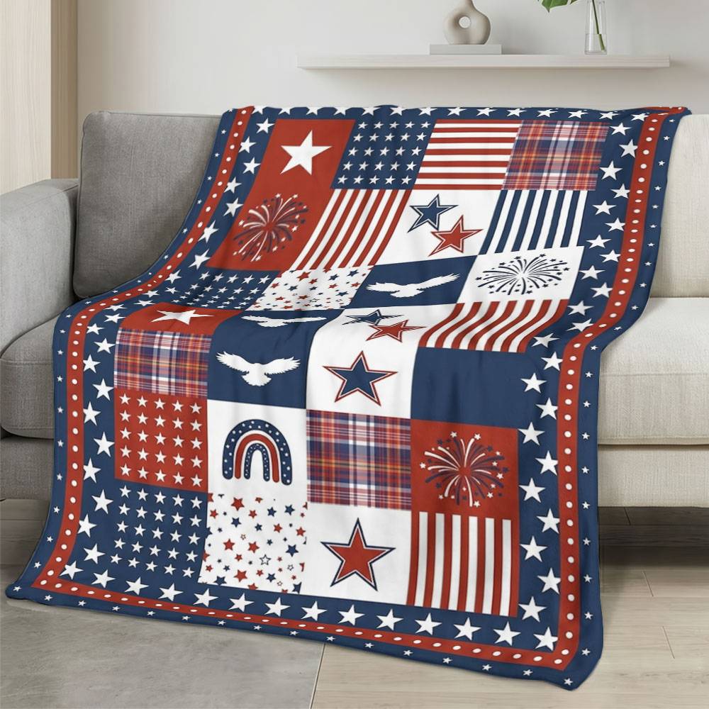 Personalized 4th of July Fleece Blanket Soft Plush American Eagle Patriotic Family Gift 4O7FB76