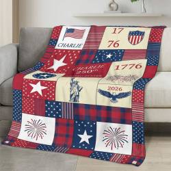 Personalized 4th of July Fleece Blanket Soft Plush American Eagle Patriotic Family Gift 4O7FB78