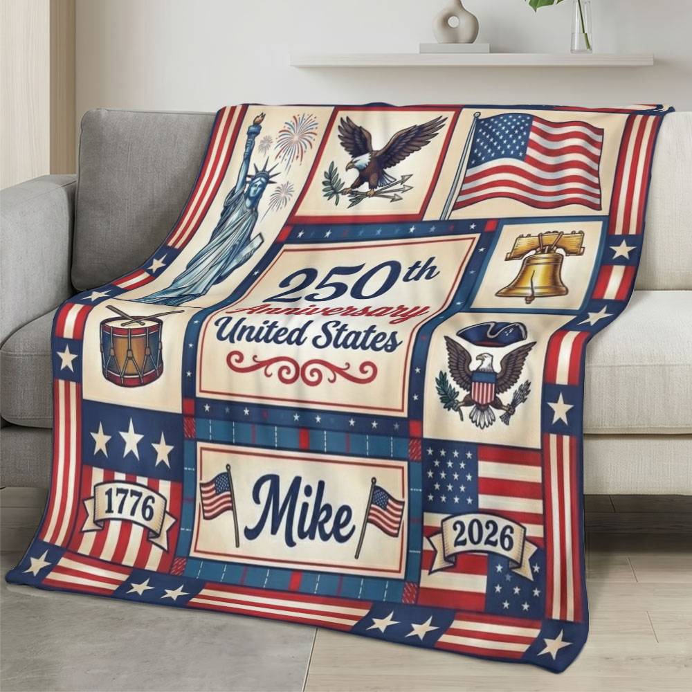Personalized 4th of July Fleece Blanket Soft Plush American Eagle Patriotic Family Gift 4O7FB8